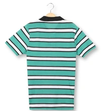 Blended Cotton Collar Neck Striped T-Shirt Men-Teal And White - Medium (M), Teal And White