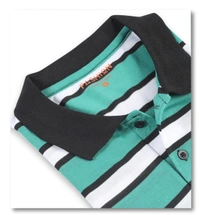 Blended Cotton Collar Neck Striped T-Shirt Men-Teal And White - Medium (M), Teal And White