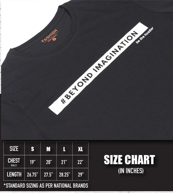 Cotton Rich Round Neck Graphic Print T-Shirt Men-Beyond Imagination - Medium (M), Black