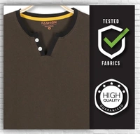 Cotton Rich Henley Neck Solid / Plain T-Shirt Men - Medium (M), Olive