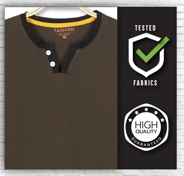 Cotton Rich Henley Neck Solid / Plain T-Shirt Men - Medium (M), Olive