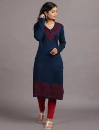Winter Wear Acrylic Acro Wool Knee Length Straight Kurti For Women-Winter Collection -NAVY BLUE (Size L - M/L And Size XL- XL/XXL) - M/L, Navy Blue