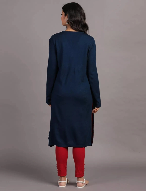 Winter Wear Acrylic Acro Wool Knee Length Straight Kurti For Women-Winter Collection -NAVY BLUE (Size L - M/L And Size XL- XL/XXL) - M/L, Navy Blue