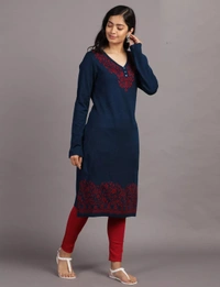 Winter Wear Acrylic Acro Wool Knee Length Straight Kurti For Women-Winter Collection -NAVY BLUE (Size L - M/L And Size XL- XL/XXL) - M/L, Navy Blue