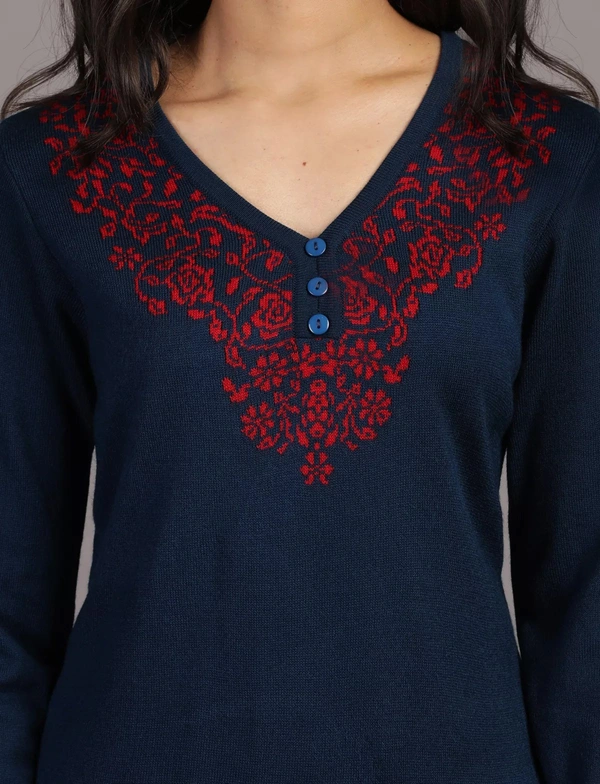 Winter Wear Acrylic Acro Wool Knee Length Straight Kurti For Women-Winter Collection -NAVY BLUE (Size L - M/L And Size XL- XL/XXL) - M/L, Navy Blue