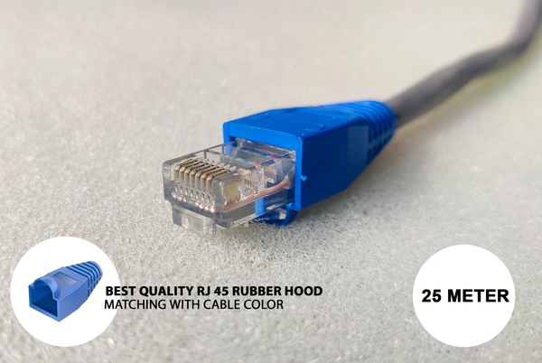 CAT 6 LAN Cable With RJ45 Connector And RJ45 Rubber Hood - 25 Meter