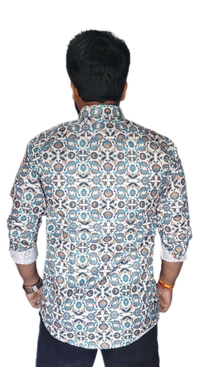 Sanganeri Floral Print Heavy Makhmal Full Sleeves All Over Printed Shirt For Men's - L
