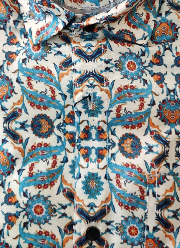 Sanganeri Floral Print Heavy Makhmal Full Sleeves All Over Printed Shirt For Men's - L