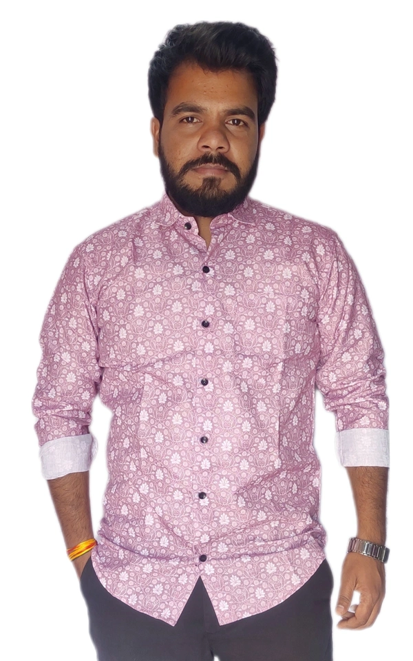 Sanganeri All Over Floral Print Heavy Makhmal Full Sleeves Shirt for Mens - L