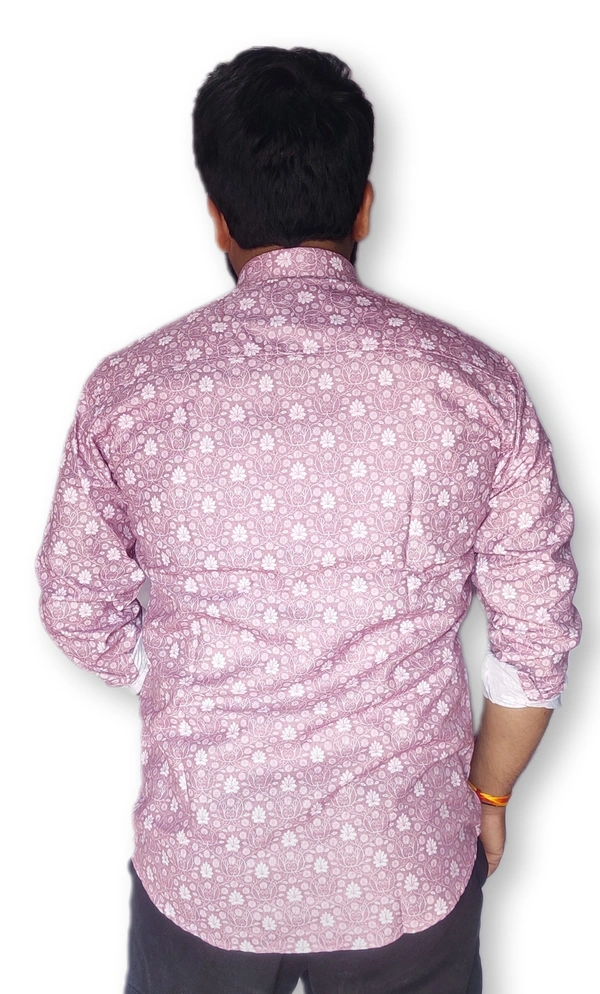 Sanganeri All Over Floral Print Heavy Makhmal Full Sleeves Shirt for Mens - L