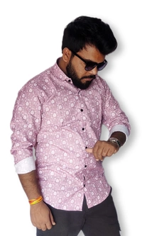 Sanganeri All Over Floral Print Heavy Makhmal Full Sleeves Shirt for Mens - L