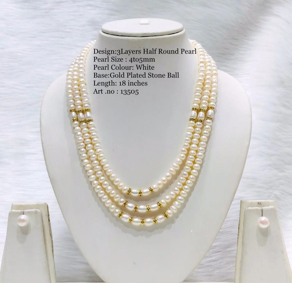 Pearl Mala 3 Line - 20 inches lenght, White