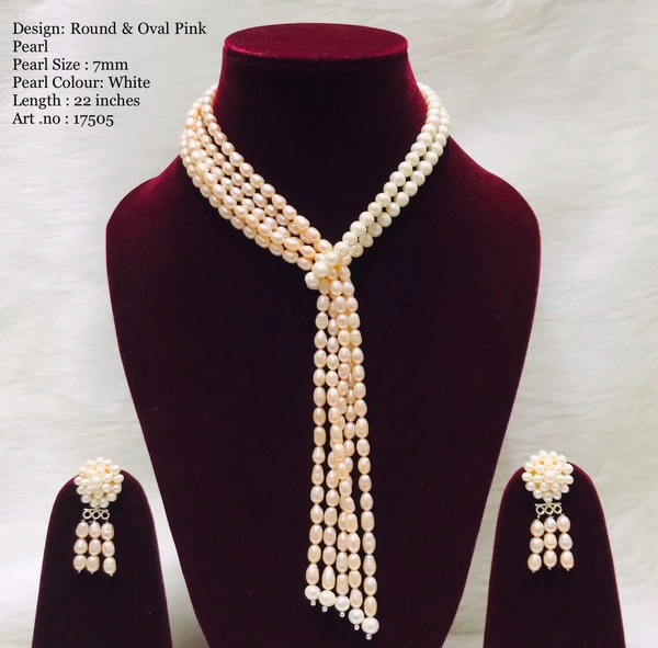 Tie Necklace Set - 22 inches lenght, Pink , White