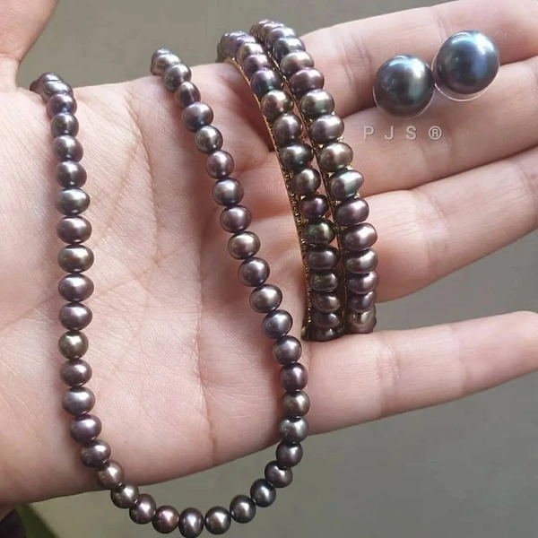 1 Layer Pearl Mala & Bengal Combo - 18 Inches, Metallic Black, 2.6