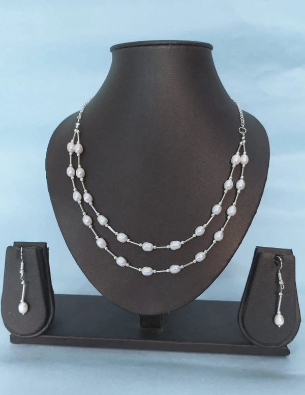 2 Layer Pearl Necklace - 18 Inches, White, 4 MM