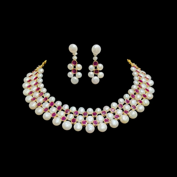 Pearl Necklace - PN106 - White, Adjustable, Red
