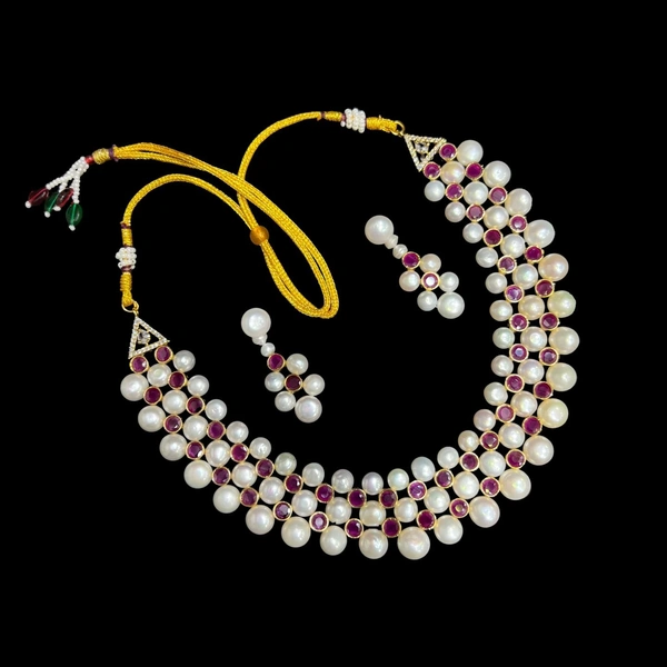 Pearl Necklace - PN106 - White, Adjustable, Red