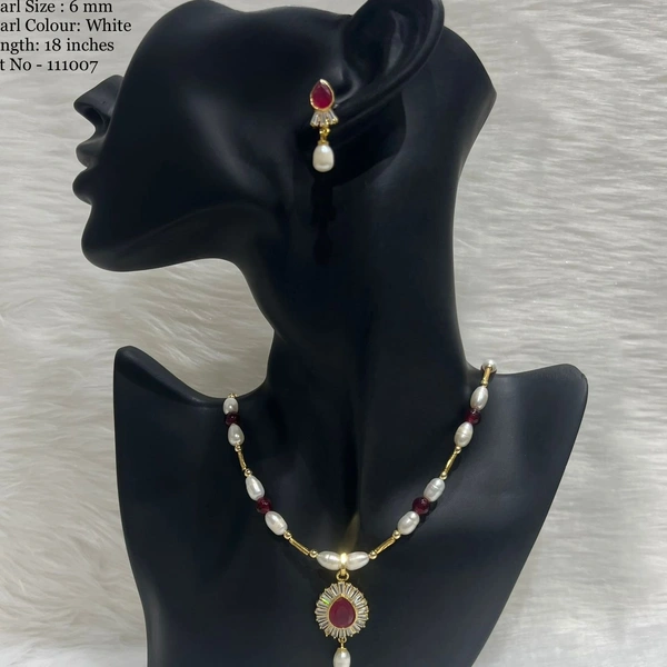 1 Layers Oval Pearl Necklace - PN129 - Red, 6 MM, 18 Inches