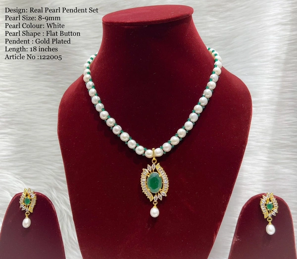 1 Layer Gold Plated Pearl Necklace - PN228 - Green, 18 Inches, White