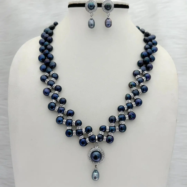 3 Layer Metallic Black Necklace - PN311