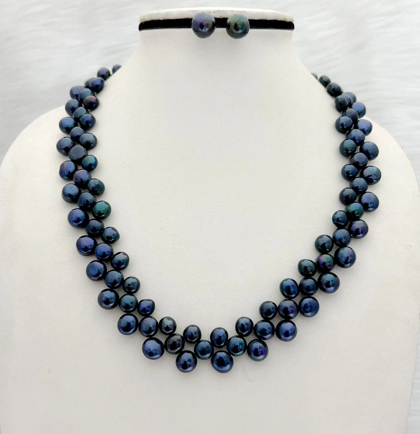 3 Layer Metallic Black Necklace - PN310 - 18 Inches, 5-6 MM