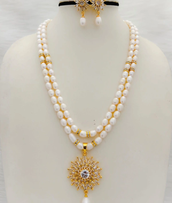 2 Layer Oval Pearl Necklace - PN332 - Gold, 4-5 MM, 18 Inches