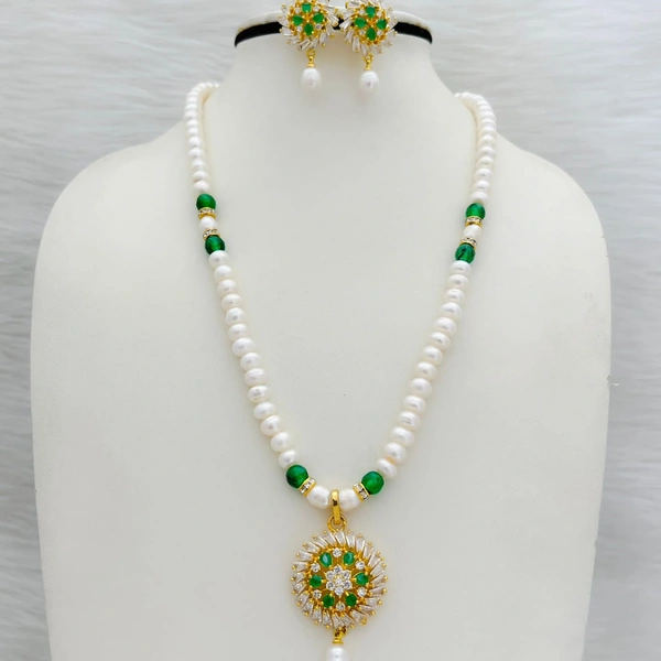 1 Layer Half Round Pearl Necklace - PN333 - Green, 18 Inches, 4-5 MM
