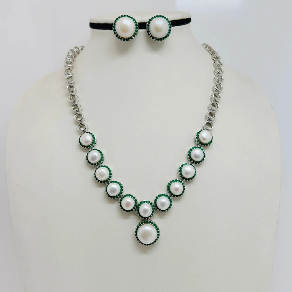 Pearl Necklace Set - PN112 - 18 Inches, White, Green