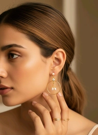 Pear Earring - PE115 - Golden, 4 MM, White