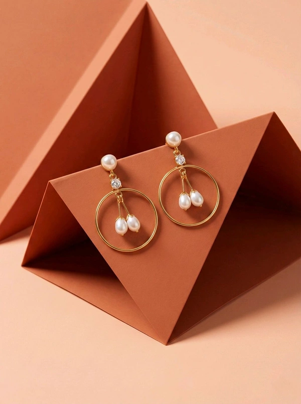 Pear Earring - PE115 - Golden, 4 MM, White