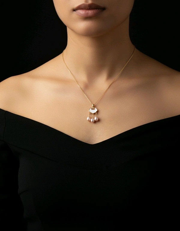 Pink Pearl Silver Plated Chain - PC154 - 18 Inches, Gold, Pink