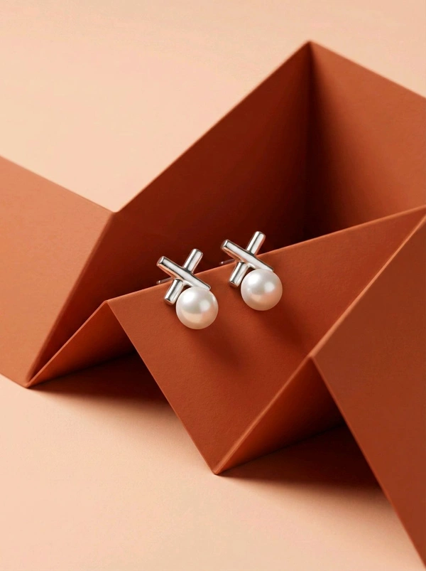 Pearl Earrings PE157 - Gold, White, 4 MM