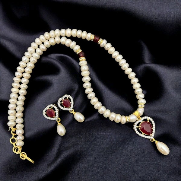 1 Layer Half Round Pearl Necklace Set - PN226