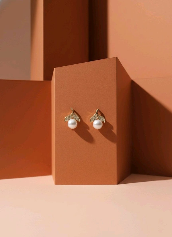 Pearl Earrings - PE156 - Silver, White, 4 MM