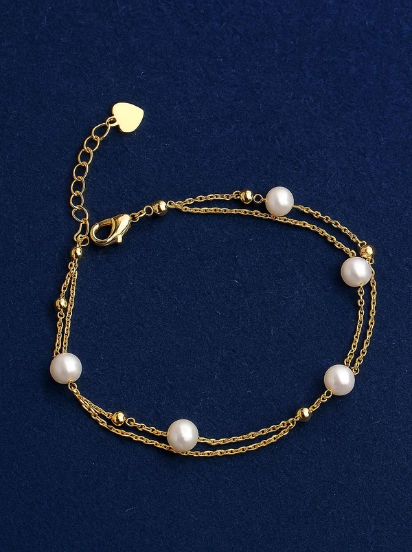 Pearl Bracelet - PB133 - Adjustable, White, Gold