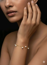 Pearl Bracelet - PB133 - Adjustable, White, Gold