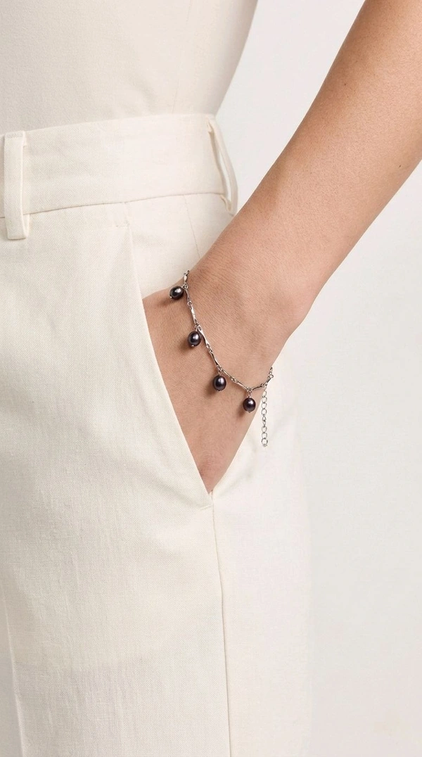 Pearl Bracelet - PB132 - Silver, Black, Adjustable