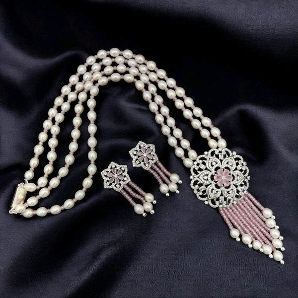 2 Layer Oval Pearl Necklace - PN1129 - 20 Inches, Blush Pink, 4-5 MM