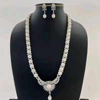 1 Layer Button Pearl Necklace Set - PN196 - 18 Inches, Silver, 6 MM