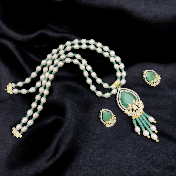 2 Layer Pearl Necklace - PN102 - White, 18 Inches, Mint Green