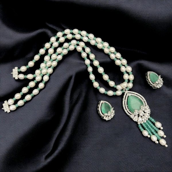 2 Layer Pearl Necklace - PN103 - White, 18 Inches, Mint Green