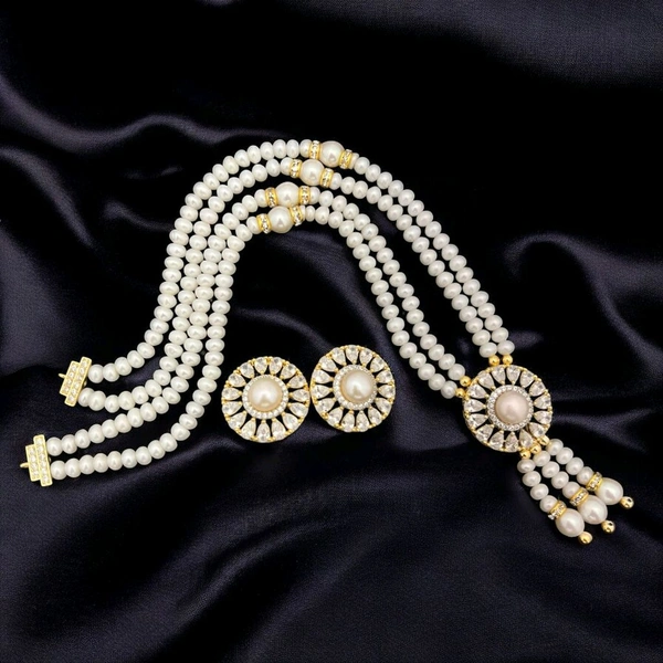 2 Layer Half Round Pearl Necklace - PN197 - White, 18 Inches, Blush Pink