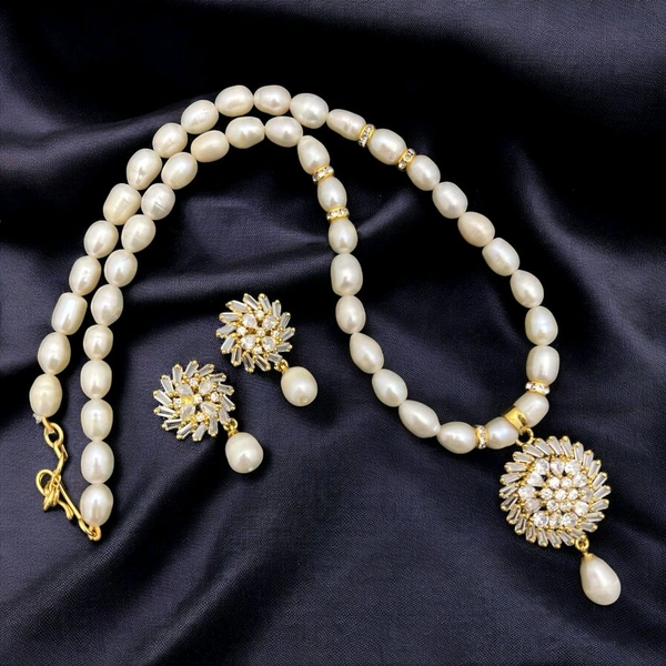 Gold Plated Pearl Necklace Set - PN213 - 18 Inches, White, Gold