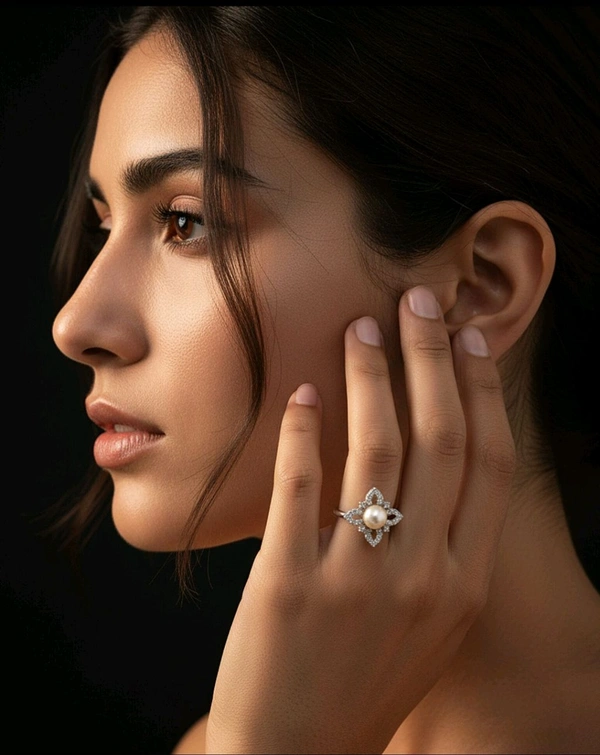 Pearl Ring - PR117 - Silver, Adjustable, White