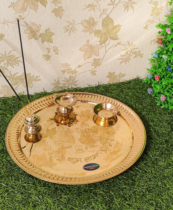 VIKRAM METAL Brass Pooja | Arti Thali - 8.5 inch, golden
