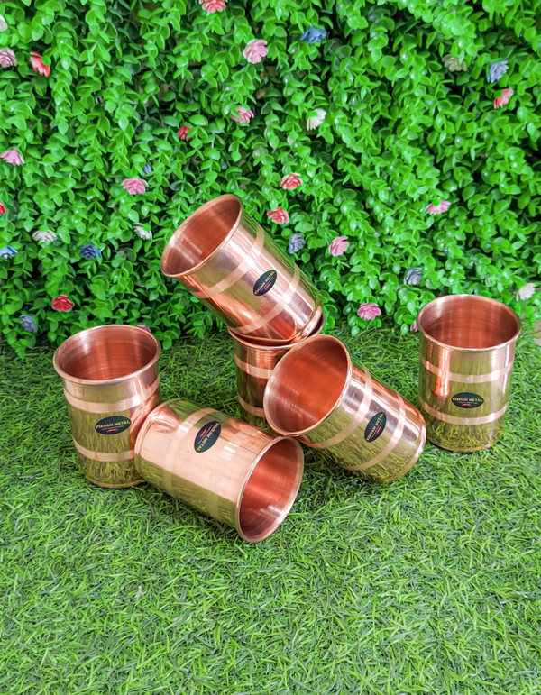 VIKRAM METAL Copper water glass set of 6 - 3.5 INCH