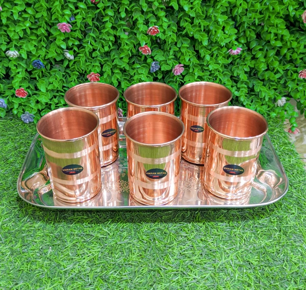 VIKRAM METAL Copper water glass set of 6 - 3.5 INCH