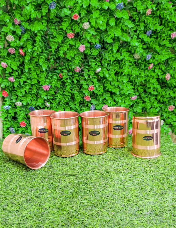VIKRAM METAL Copper water glass set of 6 - 3.5 INCH