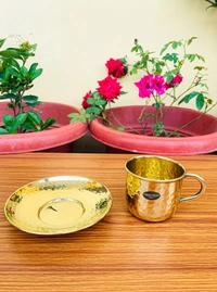 VIKRAM METAL Brass Hammered Design Cup lid set - 2.3" Inch, GOLDEN, 150 ML