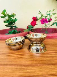 VIKRAM METAL Brass Emboss katori set of 6 - 1.5 INCH X 3.9 INCH, GOLDEN, 150 ml